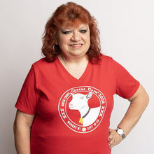 Load image into Gallery viewer, #2026 - Ladies BUTTON LOGO T Red Vneck
