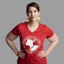 Load image into Gallery viewer, #2026 - Ladies BUTTON LOGO T Red Vneck
