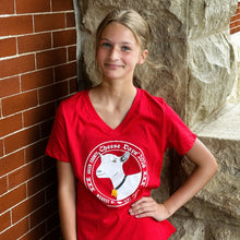 Load image into Gallery viewer, #2026 - Ladies BUTTON LOGO T Red Vneck
